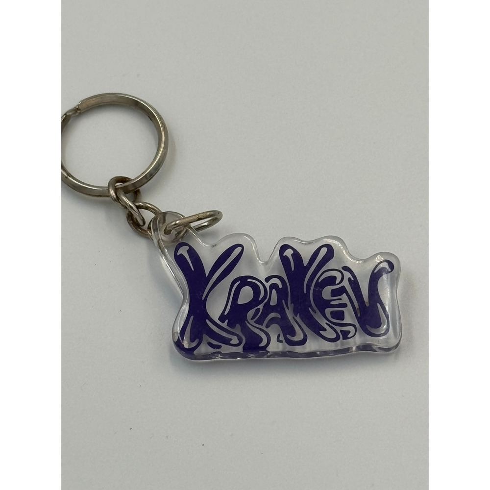Kraken Purple Graffiti Logo Acrylic Keychain Silver Tone Split Ring Charm